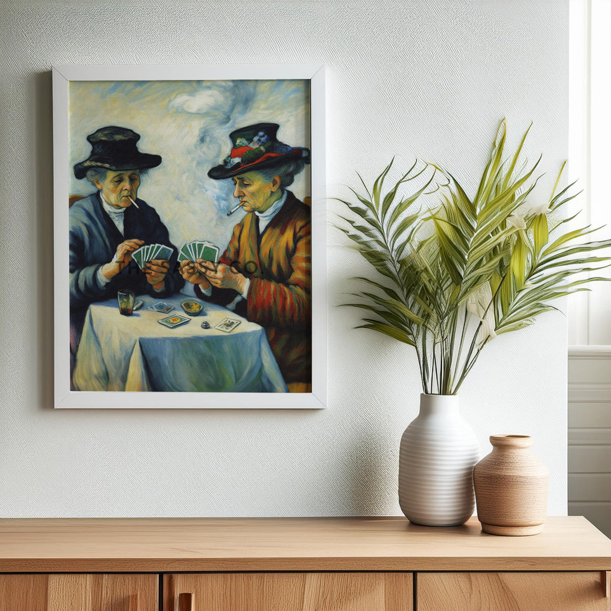 Elderly women smoking, playing cards wall art painting canvas and framed prints for Bedroom, living room, home decor