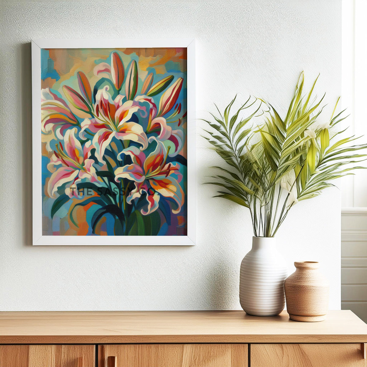 Colorful Floral, Botanical, Lilly flower wall art painting canvas print, framed print for bedroom, living room, home decor