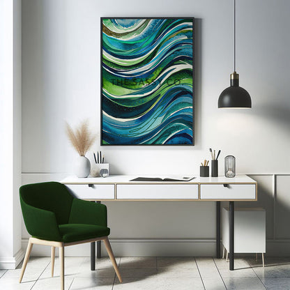 Watercolor style Abstract Nature Blue Green Sea Wall Art Painting Canvas Print, framed print for living room, office, home decor