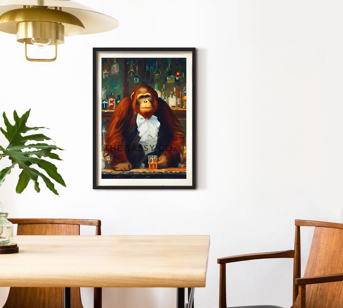 Vintage style, Animal, Orangutan Bartender Wall Art Painting, Canvas & Framed print for bar, Kitchen, Dining, Home decor