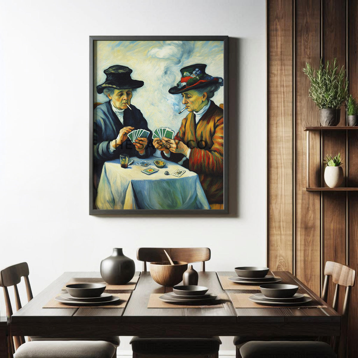 Elderly women smoking, playing cards wall art painting canvas and framed prints for Bedroom, living room, home decor
