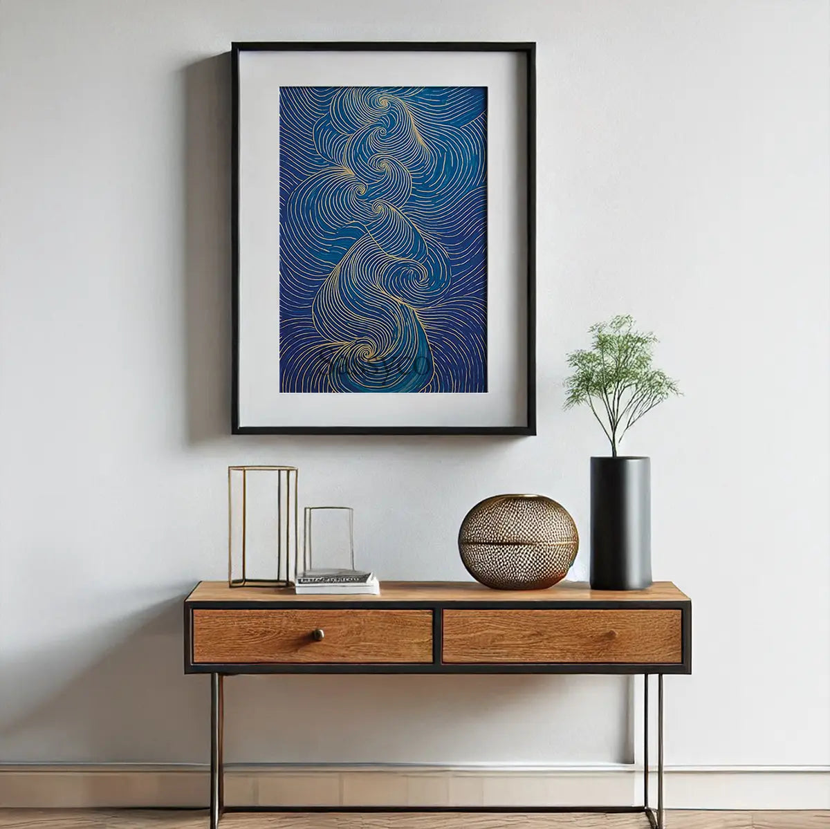 Nature inspired blue abstract wind wall art painting canvas & framed print for bedroom, living decor, office, work station, home decor
