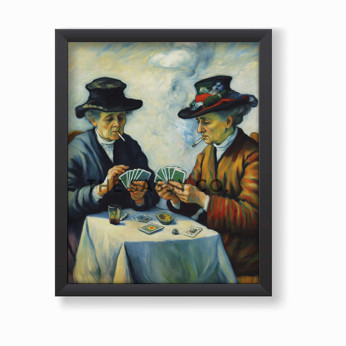 Elderly women smoking, playing cards wall art painting canvas and framed prints for Bedroom, living room, home decor