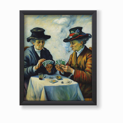 Elderly women smoking, playing cards wall art painting canvas and framed prints for Bedroom, living room, home decor