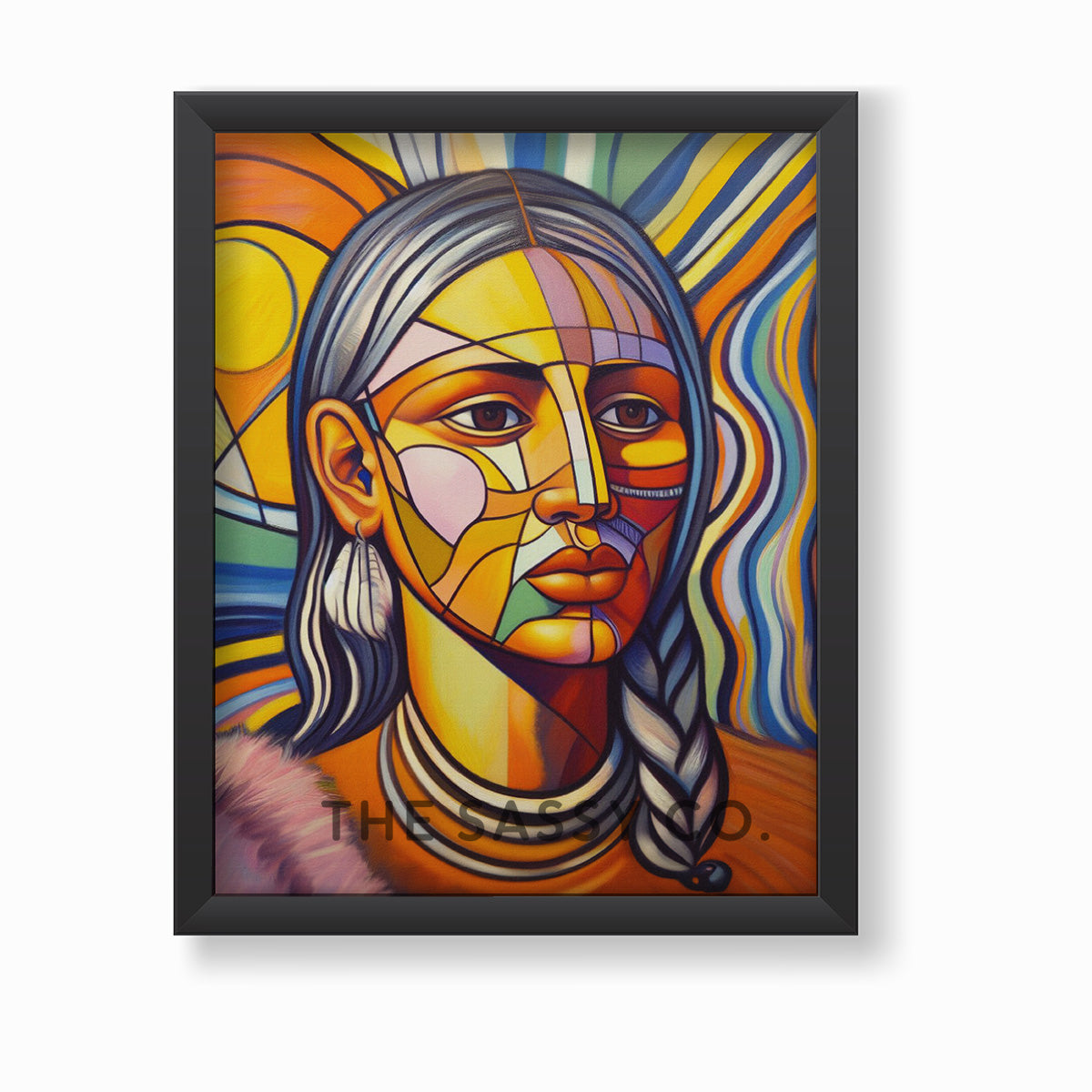 Boho style colorful Abstract woman wall art painting canvas, framed print for living room, home decor