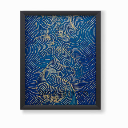 Nature inspired blue abstract wind wall art painting canvas & framed print for bedroom, living decor, office, work station, home decor