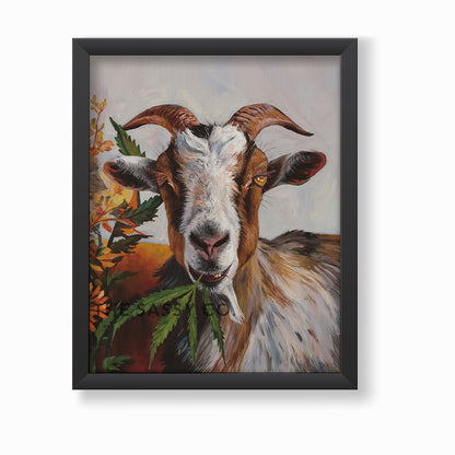 Rustic Funny farm animal, Whimsical Goat wall art painting canvas print, framed print for home decor