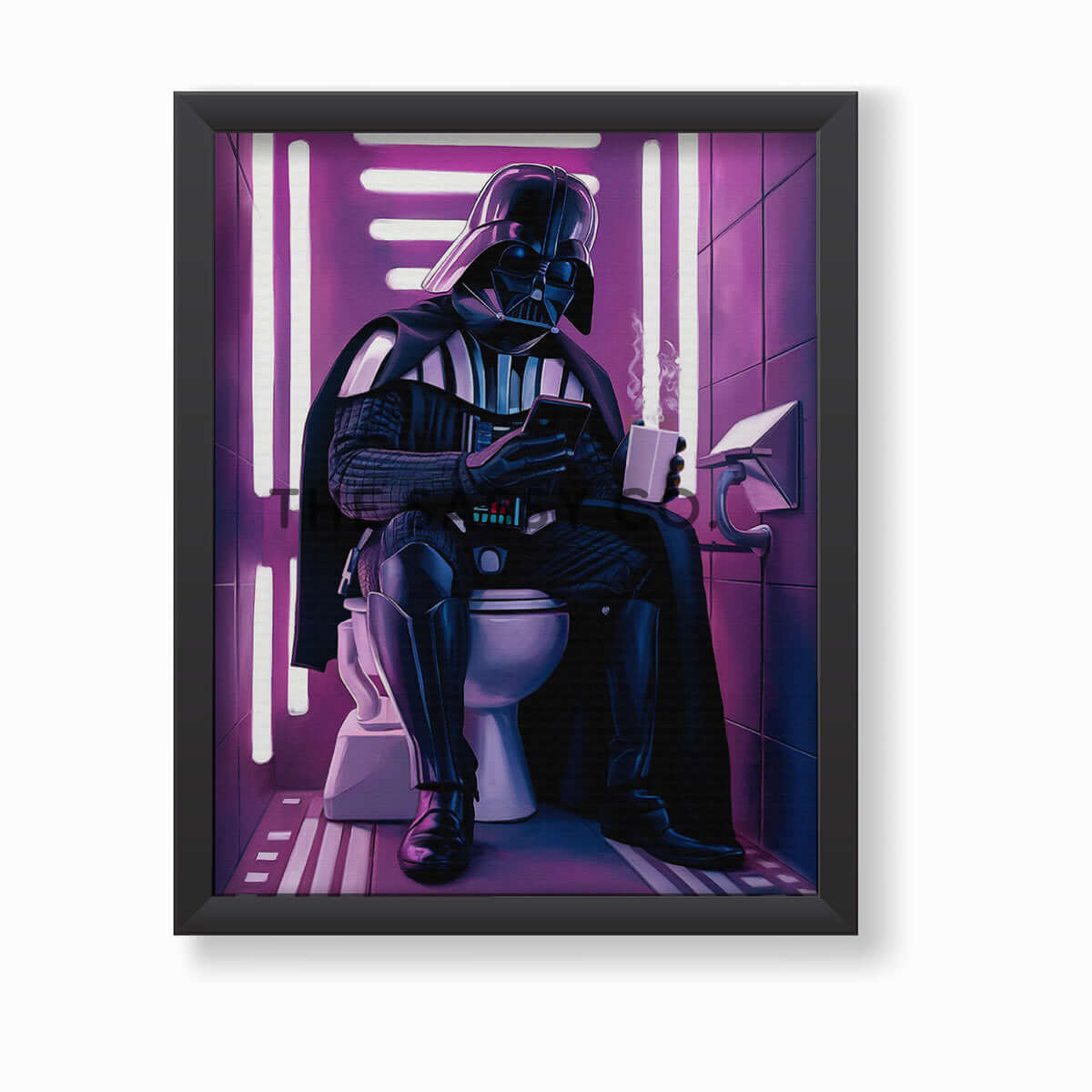 Star Wars inspired, Pink Neon Darth Vader bathroom wall art painting canvas, framed print for bathroom decor