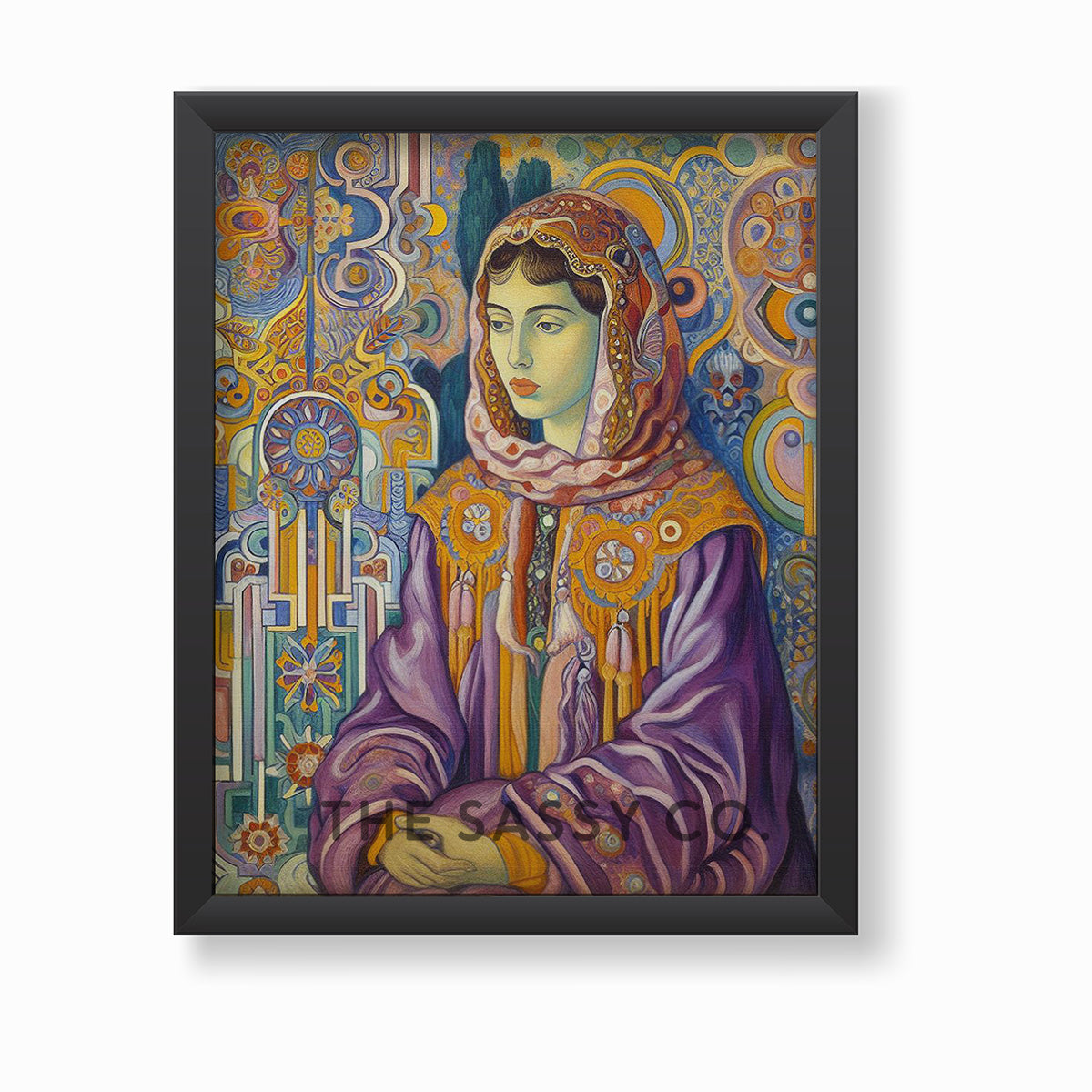 Moroccan Woman Abstract Patterns Geometric wall art painting canvas print, framed print for living room and home decor