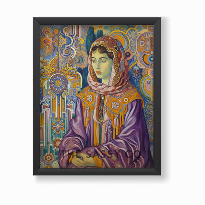 Moroccan Woman Abstract Patterns Geometric wall art painting canvas print, framed print for living room and home decor