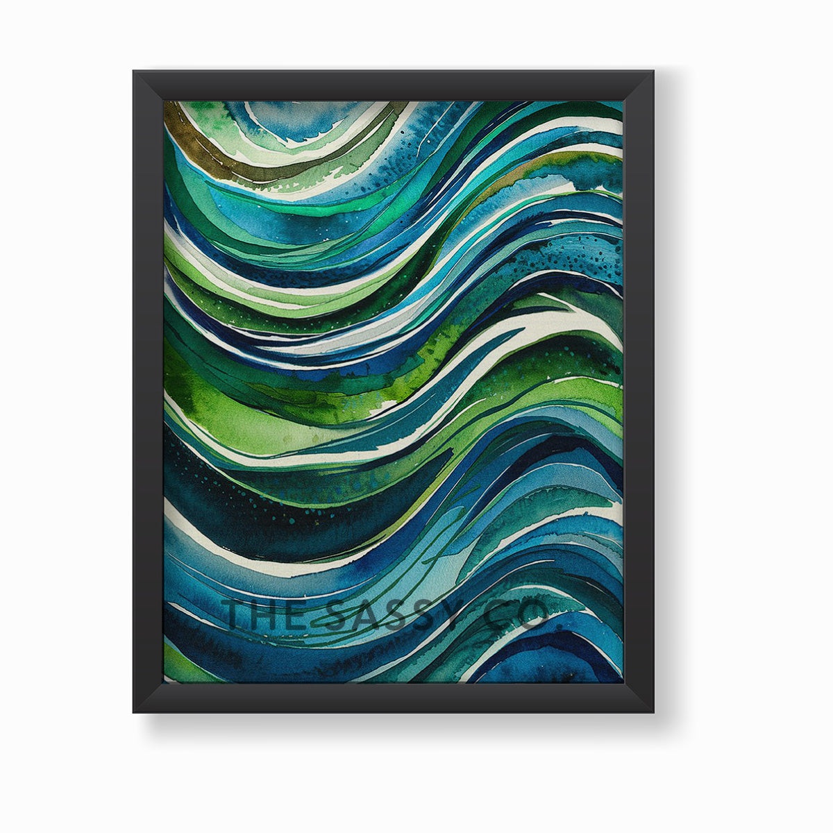 Watercolor style Abstract Nature Blue Green Sea Wall Art Painting Canvas Print, framed print for living room, office, home decor