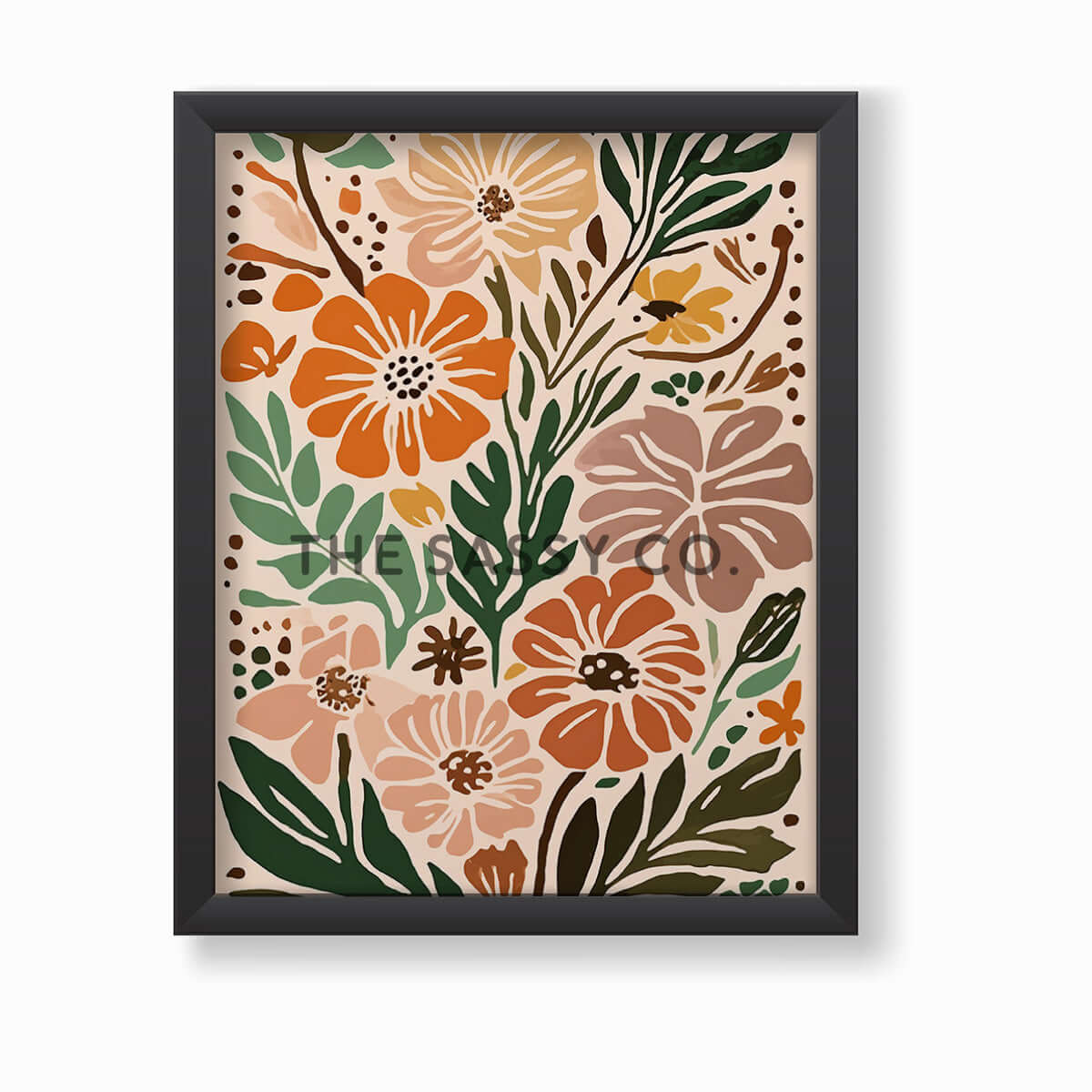 Boho style modern abstract colorful floral flowers wall art painting canvas gallery wrap and black framed artwork art print for bedroom wall, living room and modern Indian home boho wall art decor.