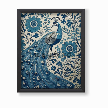 Rustic Floral Peacock Blue Paisley Wall Art Painting Canvas Print, Framed Print for bedroom, living room, home decor