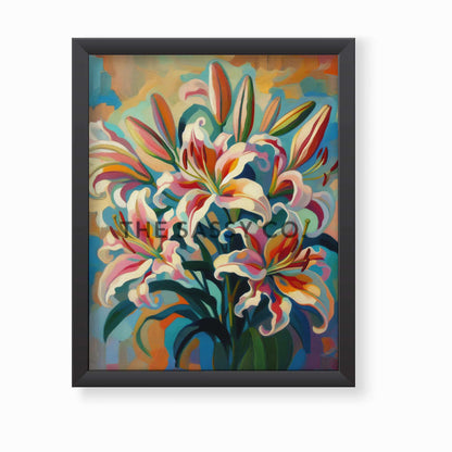 Colorful Floral, Botanical, Lilly flower wall art painting canvas print, framed print for bedroom, living room, home decor