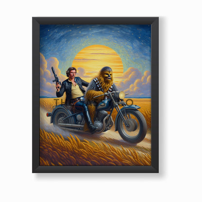 Star Wars inspired, Han Solo and Chewbacca wall art painting canvas print, framed prints for Bedroom, living room, game room and home decor