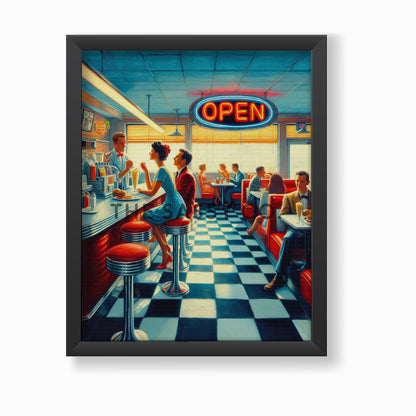 Retro dinner wall art painting as canvas print, framed prints for Kitchen, living room, home decor