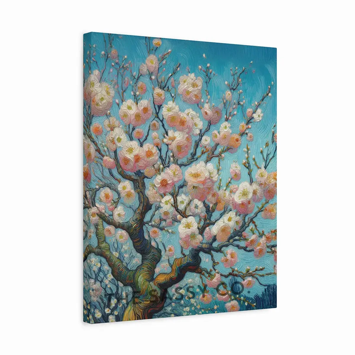 Van Gogh style Cherry blossom flowers floral botanical wall art painting canvas, framed print for bedroom, living room, home decor