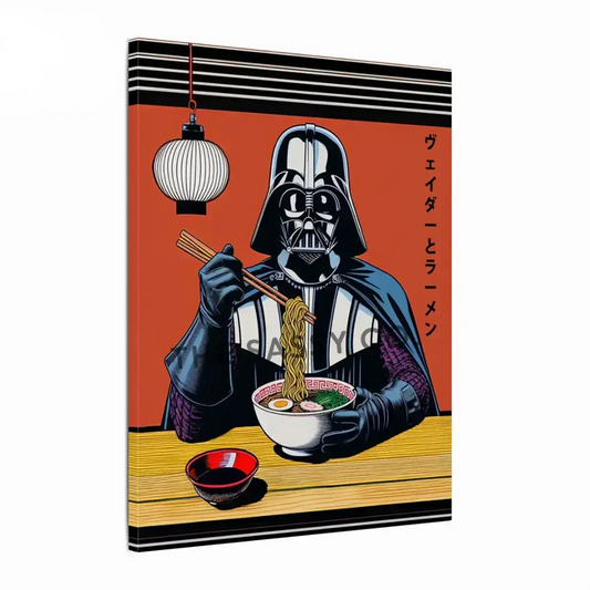 Minimalist Darth Vader ramen artwork in Japanese poster style, pop art Star Wars wall decor for kitchen, home office or game room. Funny Star wars inspired Darth Vader wall artwork poster print canvas painting. Japanese anime style wall art decor for gamers. Gift for star wars fan.