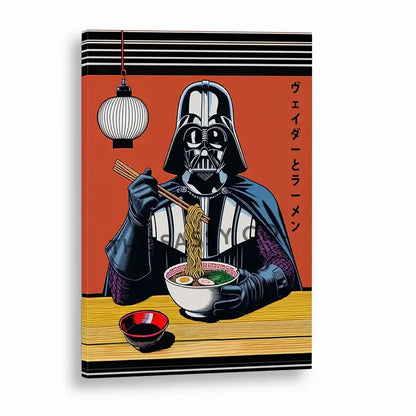 Minimalist Darth Vader ramen artwork in Japanese poster style, pop art Star Wars wall decor for kitchen, home office or game room. Funny Star wars inspired Darth Vader wall artwork poster print canvas painting. Japanese anime style wall art decor for gamers. Gift for star wars fan.