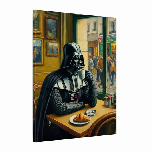 Vintage style Darth Vader coffee canvas wall art painting. Star Wars poster artwork print for home office, game room, or coffee corner decor. Cafe style funny star wars wall art for star wars fans, gamers. Wall art decor for Kitchen, dining and home wall art decor.