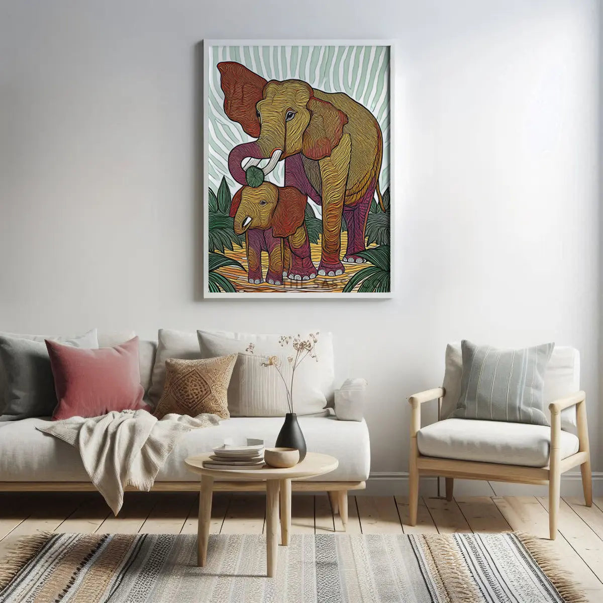 Modern abstract Elephant animal canvas painting wall art decor framed artwork for living room, bedroom decor. Green, yellow, red elephants aesthetic wall art home decor item for modern Indian home. Free Shipping. Buy best art prints, posters, modern unique artwork wall art decor shopping online in India. 
