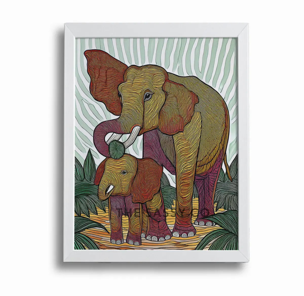 Modern abstract Elephant animal canvas painting wall art decor framed artwork for living room, bedroom decor. Green, yellow, red elephants aesthetic wall art home decor item for modern Indian home. Free Shipping. Buy best art prints, posters, modern unique artwork wall art decor shopping online in India. 