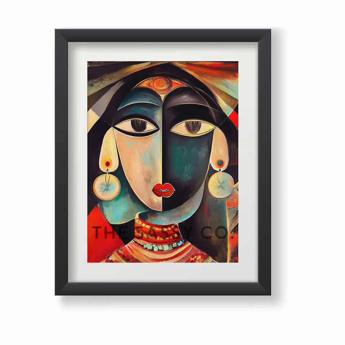 Picasso Style Indian Woman Abstract portrait Wall Art Painting canvas print, framed print for living room and modern aesthetic home wall decor and interiors styling. 