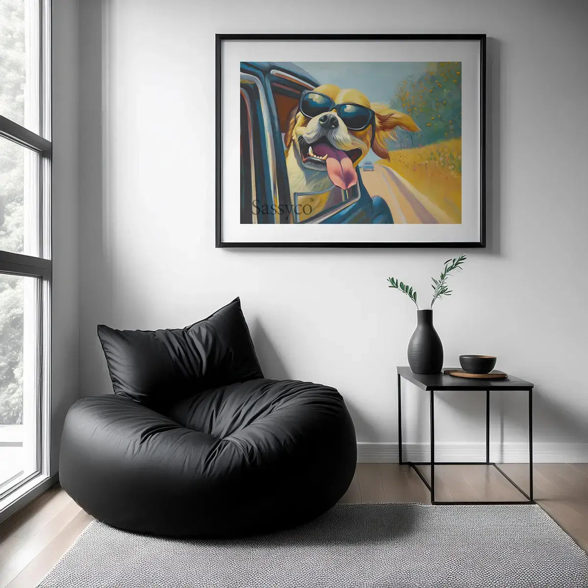 Funny dog car ride artwork wall art painting canvas print, framed print for modern living room, bedroom, home decor. Retro style art for decor. Best canvas wall painting. Buy wall art painting online India. Free Shipping across India.