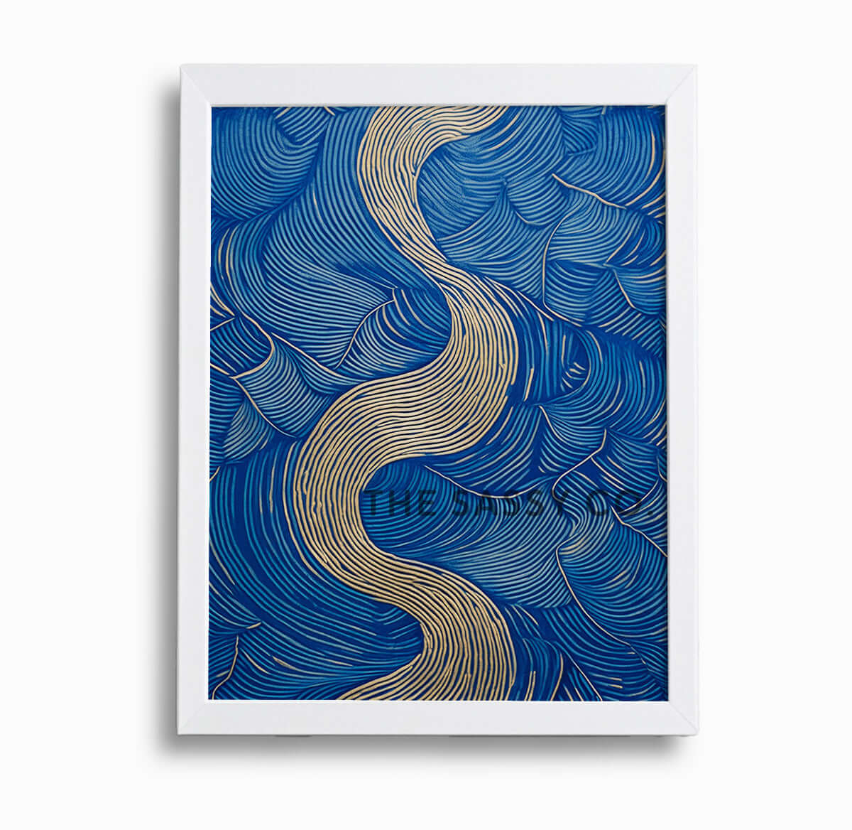 Nature inspired, blue river abstract wall art painting canvas & framed print for bedroom, living room, home decor