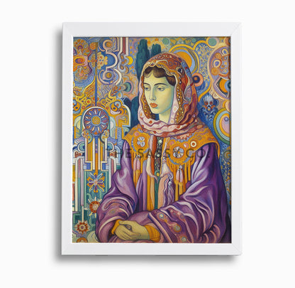 Moroccan Woman Abstract Patterns Geometric wall art painting canvas print, framed print for living room and home decor