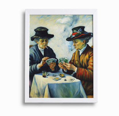 Elderly women smoking, playing cards wall art painting canvas and framed prints for Bedroom, living room, home decor