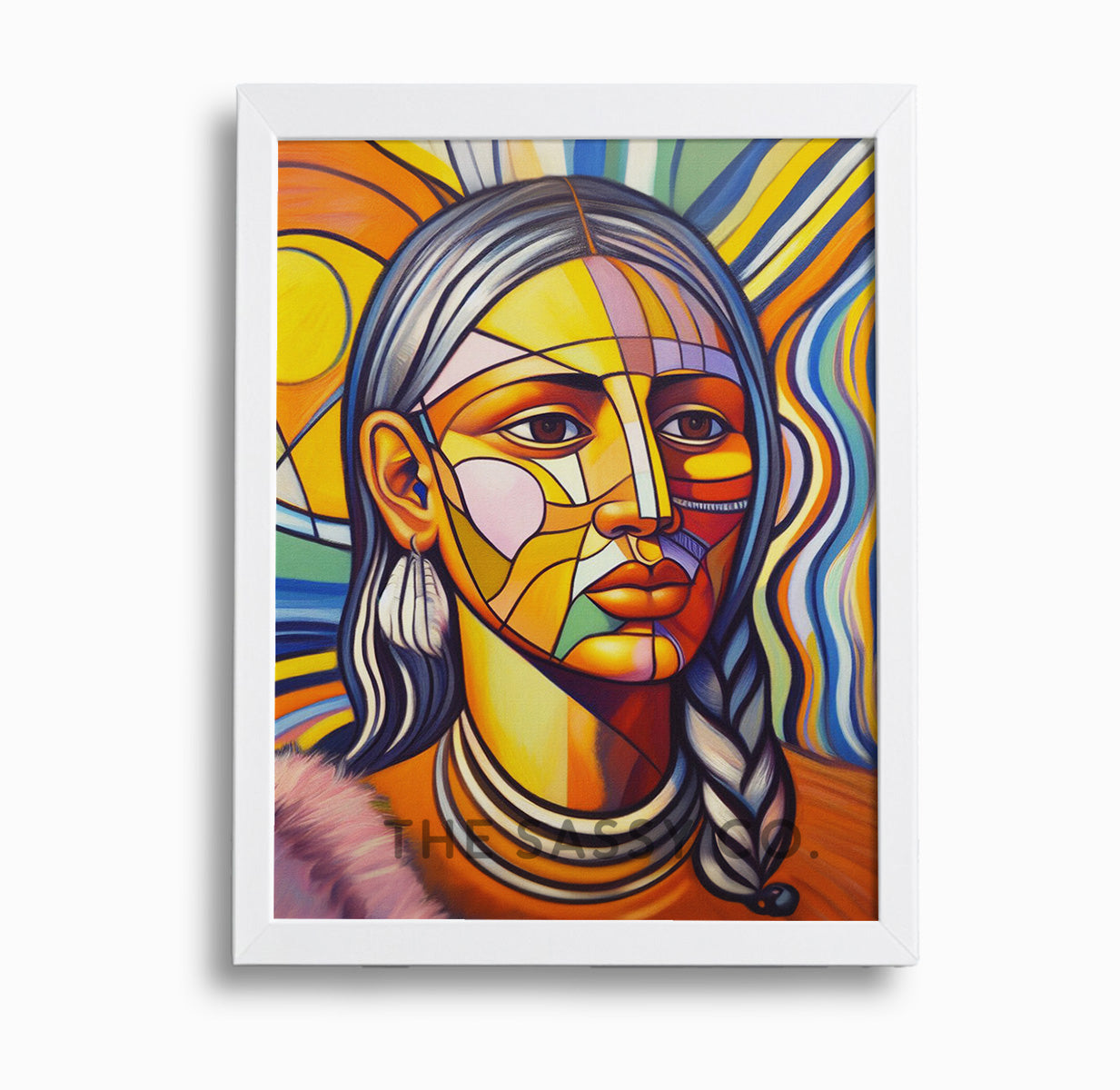 Boho style colorful Abstract woman wall art painting canvas, framed print for living room, home decor