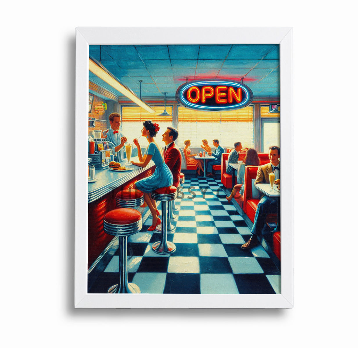 Retro dinner wall art painting as canvas print, framed prints for Kitchen, living room, home decor