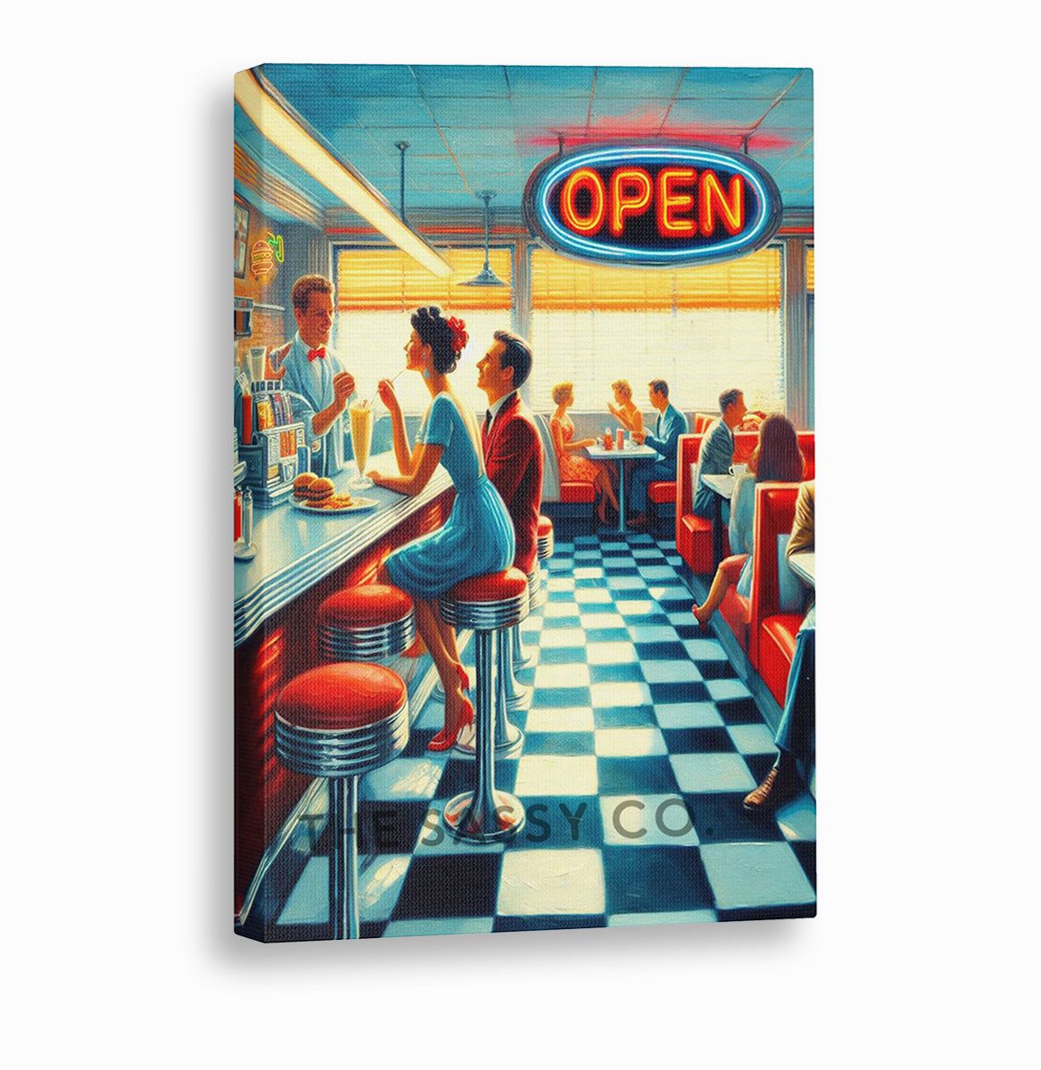Retro dinner wall art painting as canvas print, framed prints for Kitchen, living room, home decor
