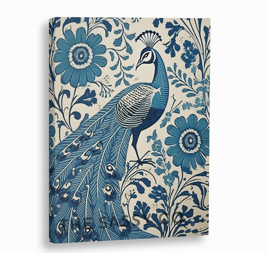 Rustic Floral Peacock Blue Paisley Wall Art Painting Canvas Print, Framed Print for bedroom, living room, home decor