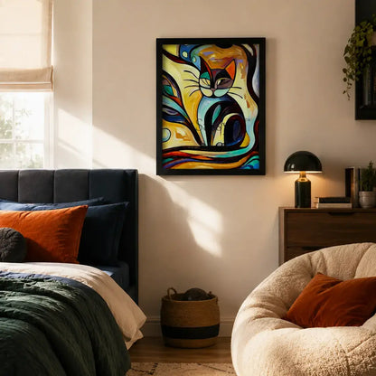 Picasso Style Abstract Cat Wall art painting canvas print, framed print for living room, bedroom, home decor