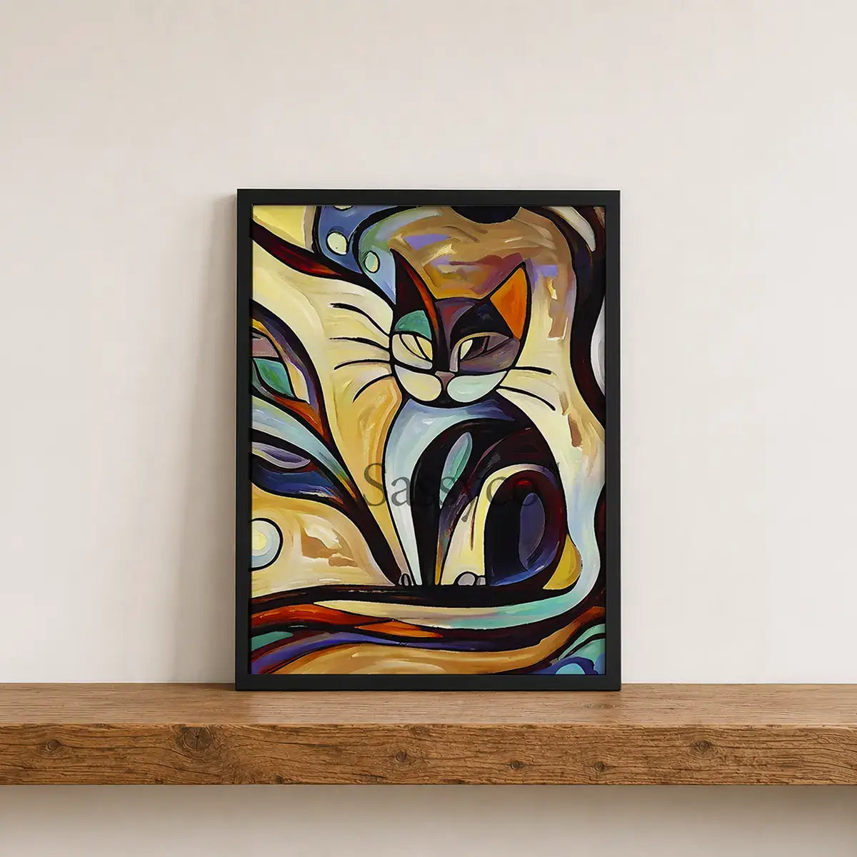 Picasso Style colorful Abstract Cat Wall art painting canvas print poster, framed print for living room, kids bedroom, home decor