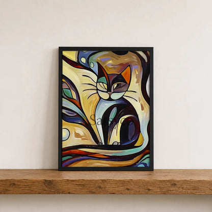 Picasso Style colorful Abstract Cat Wall art painting canvas print poster, framed print for living room, kids bedroom, home decor