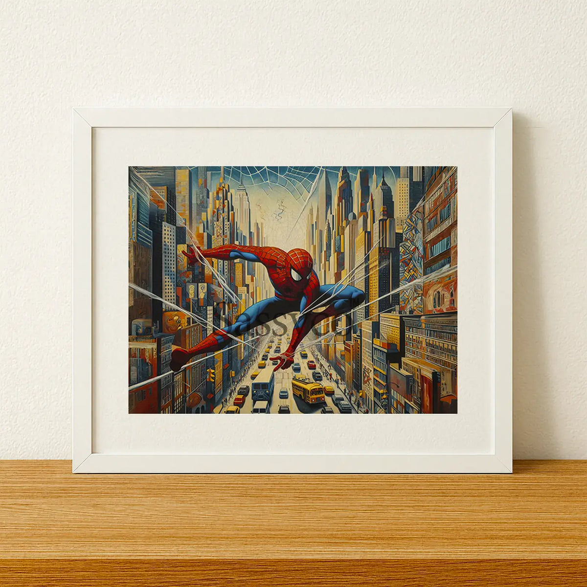 a blue, red canvas wall art painting of Spiderman in the city. Spider man superhero artwork wall art painting canvas print, framed art print for bedroom, game room wall decor, kid's room decor. Modern wall art decor for Indian homes. Abstract Marvel spiderman canvas wall art painting poster for boys room wall decor, home office decor.