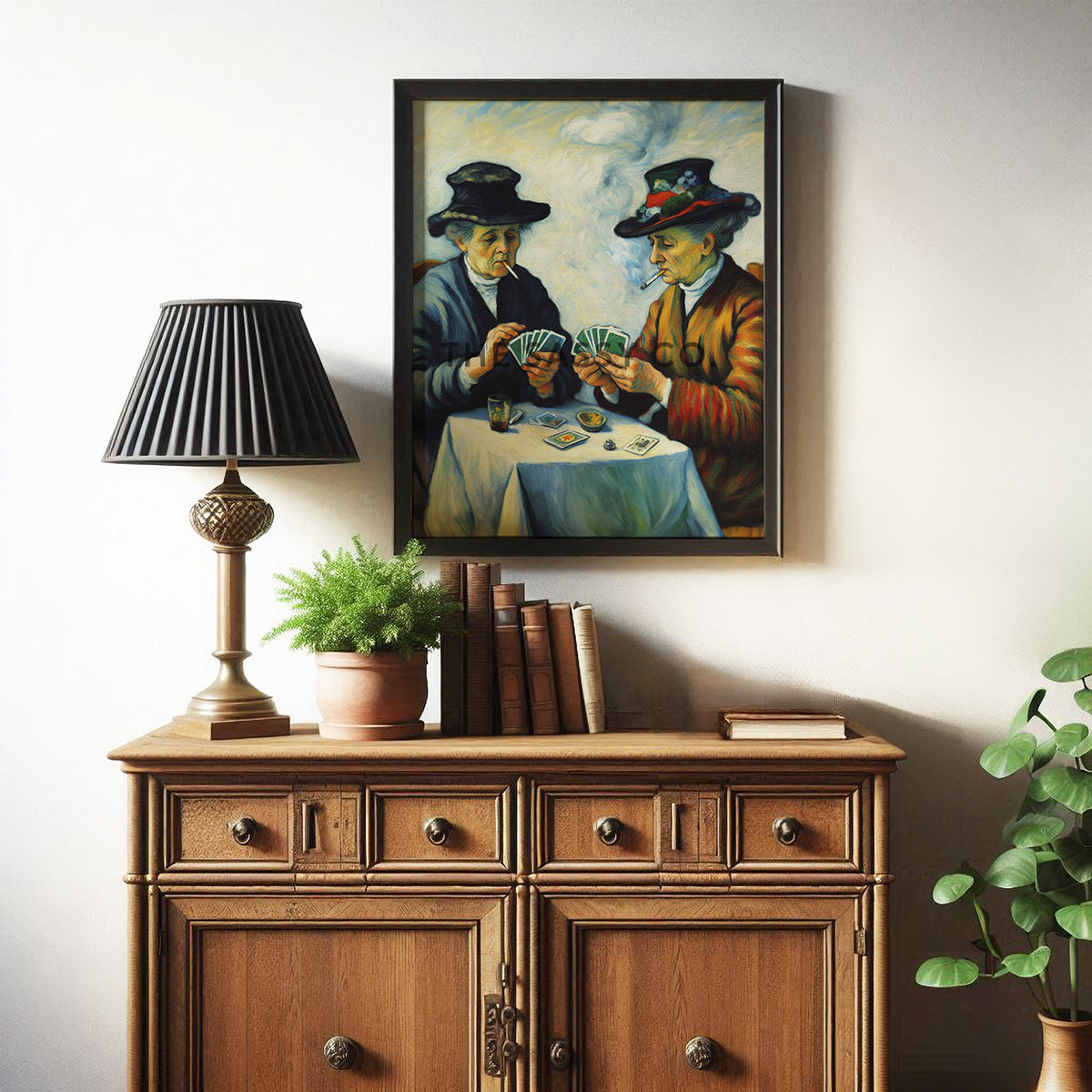 Elderly women smoking, playing cards wall art painting canvas and framed prints for Bedroom, living room, home decor