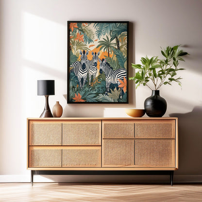 Tropical zebras, animal wall art painting canvas & framed print for bedroom, living room, home decor