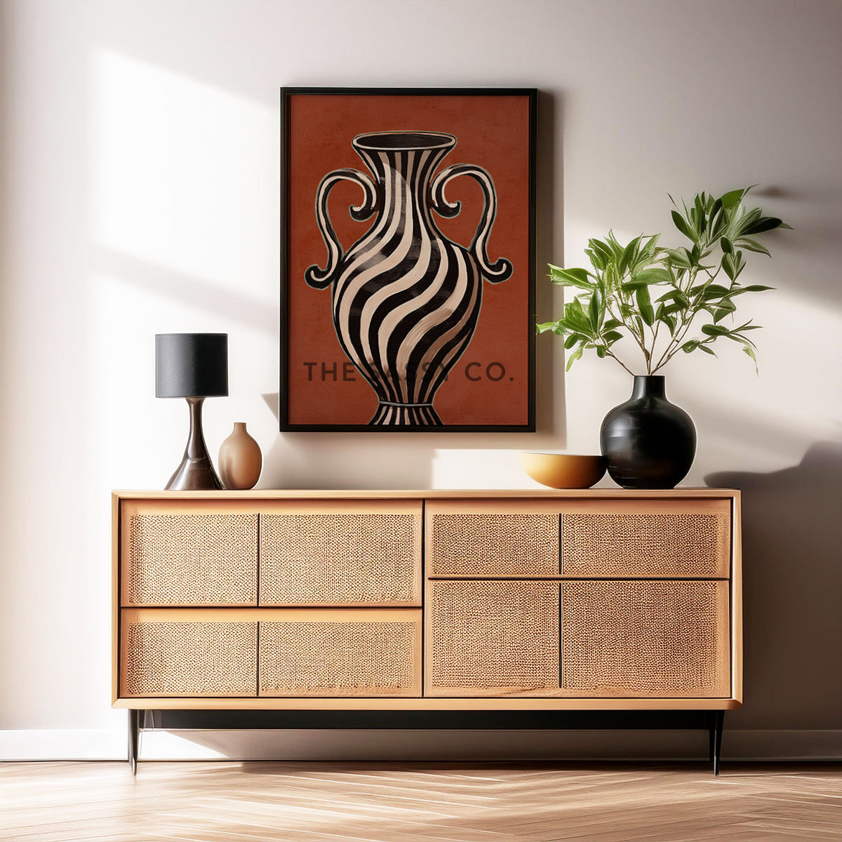 Abstract modern terracotta pot wall art painting canvas print, framed prints for living room & home decor