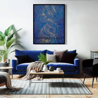 Nature inspired blue abstract wind wall art painting canvas & framed print for bedroom, living decor, office, work station, home decor