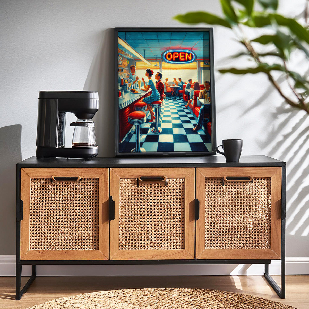 Retro dinner wall art painting as canvas print, framed prints for Kitchen, living room, home decor