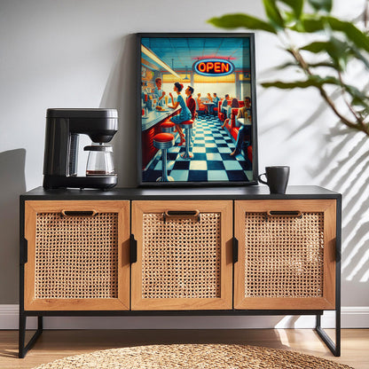 Retro dinner wall art painting as canvas print, framed prints for Kitchen, living room, home decor