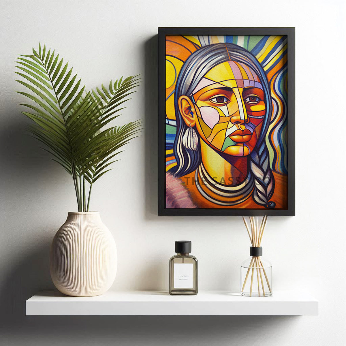 Boho style colorful Abstract woman wall art painting canvas, framed print for living room, home decor