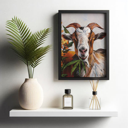 Rustic Funny farm animal, Whimsical Goat wall art painting canvas print, framed print for home decor