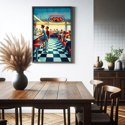 Retro dinner wall art painting as canvas print, framed prints for Kitchen, living room, home decor