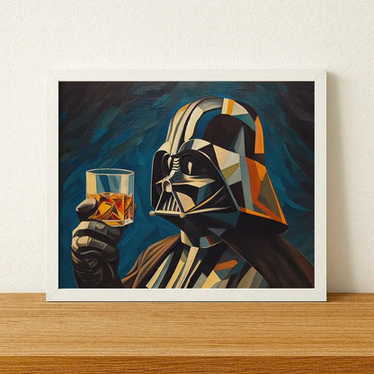 Funny Star Wars Darth Vader with whiskey drink glass wall art print poster painting as canvas print, framed prints for Bedroom, home room, game room wall decor. Anakin Skywalker wall art poster print for nerdy star wars fans. Framed canvas Starwars art. Star-wars gift.