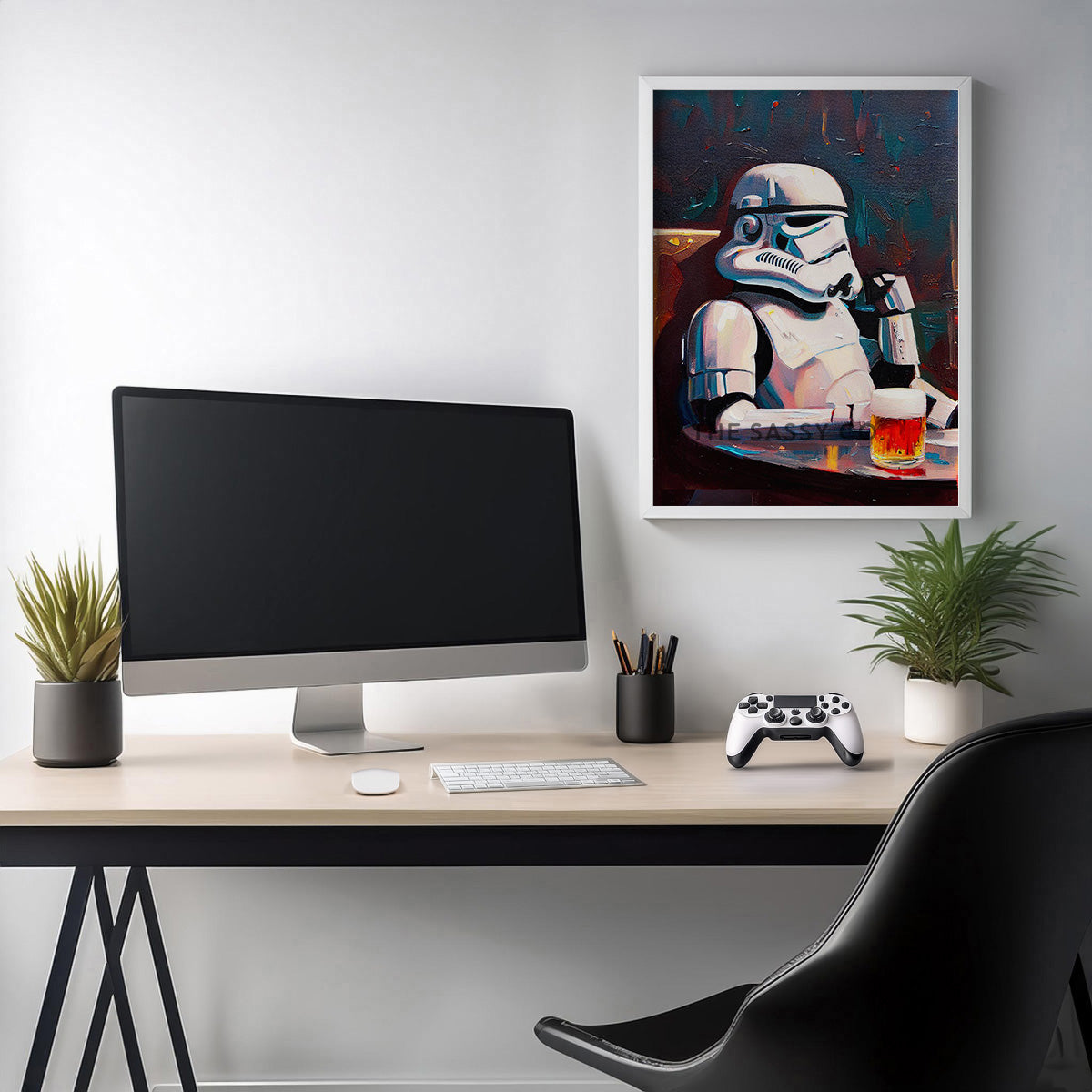Star Wars inspired, Stormtrooper with beer wall art painting canvas print, framed prints for Bedroom, living room, game room, home decor
